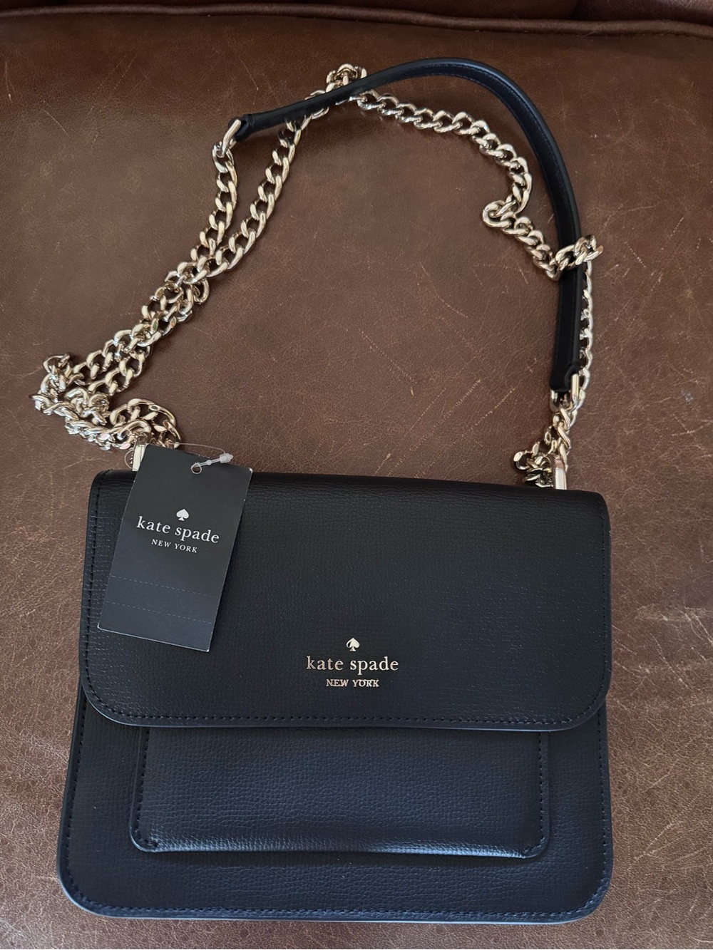kate spade Black Leather Crossbody with Gold Chain - Picture 7 of 9